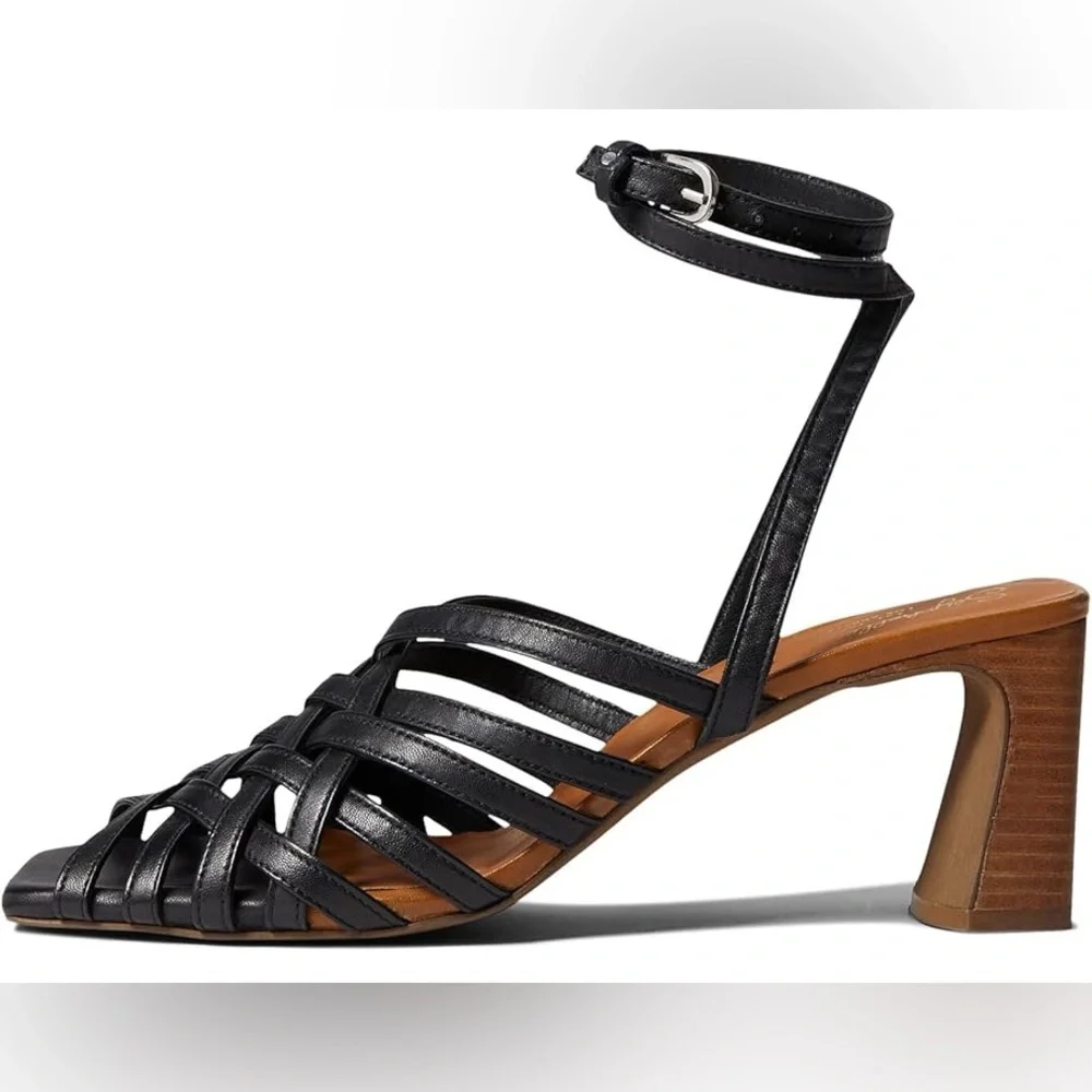 NEW Seychelles Charter Black Leather Block Heel Sandals 8 - Picture 3 of 6